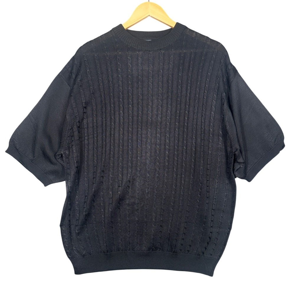 Irvine Park Mens XLG Black Cable Knit Short Sleeve Sweater Top‎